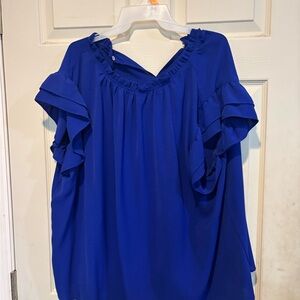 Elegant Blue Ruffle Sleeve Women's Top